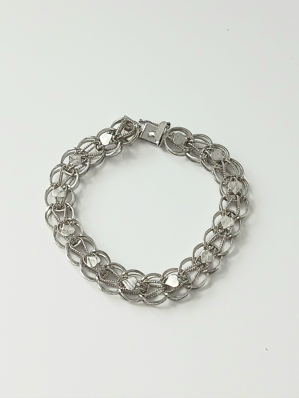Vtg GB Silver Sterling Loop Link Chain Charm Bracelet